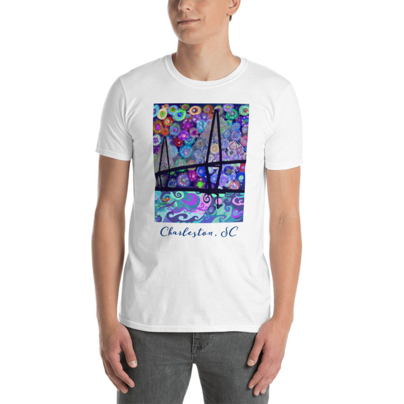 Arthur Ravenel Jr Bridge Charleston,SC mermaid swimming at twilight,Short-Sleeve Unisex T-Shirt - Image 3