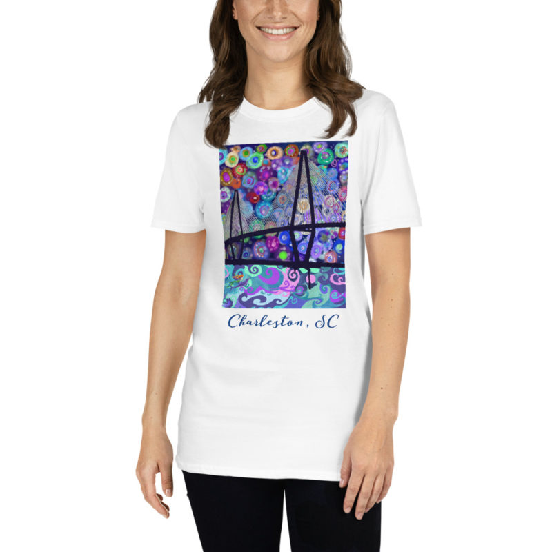 Arthur Ravenel Jr Bridge Charleston,SC mermaid swimming at twilight,Short-Sleeve Unisex T-Shirt - Image 4