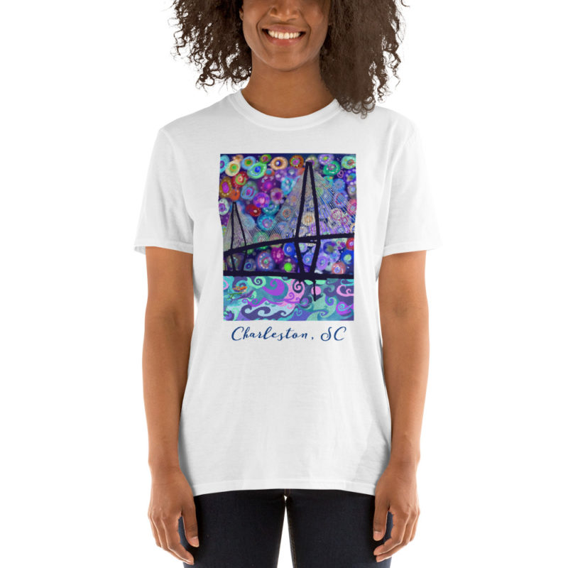 Arthur Ravenel Jr Bridge Charleston,SC mermaid swimming at twilight,Short-Sleeve Unisex T-Shirt - Image 5