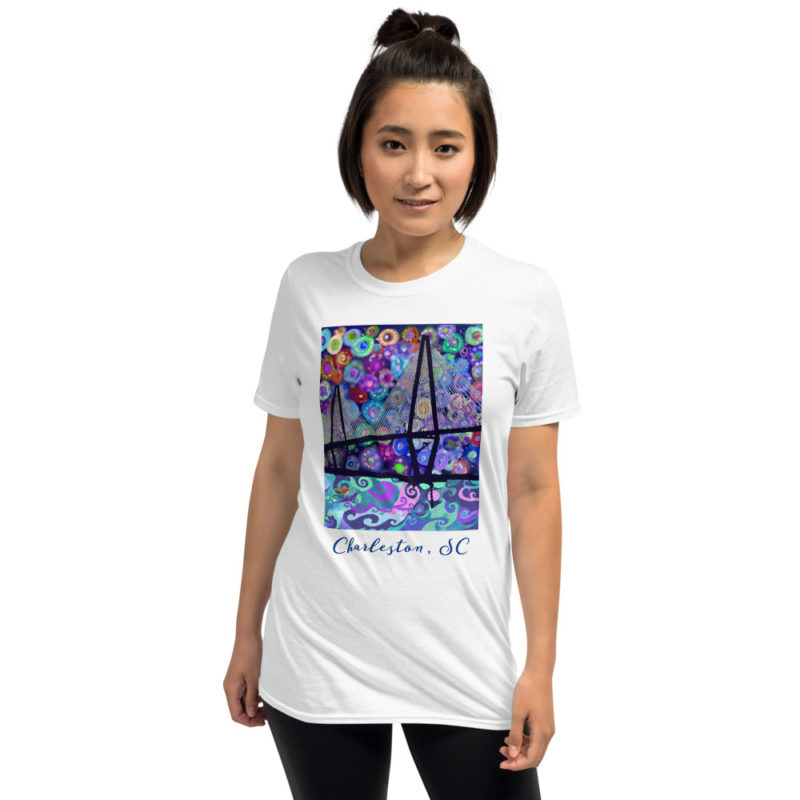 Arthur Ravenel Jr Bridge Charleston,SC mermaid swimming at twilight,Short-Sleeve Unisex T-Shirt - Image 7